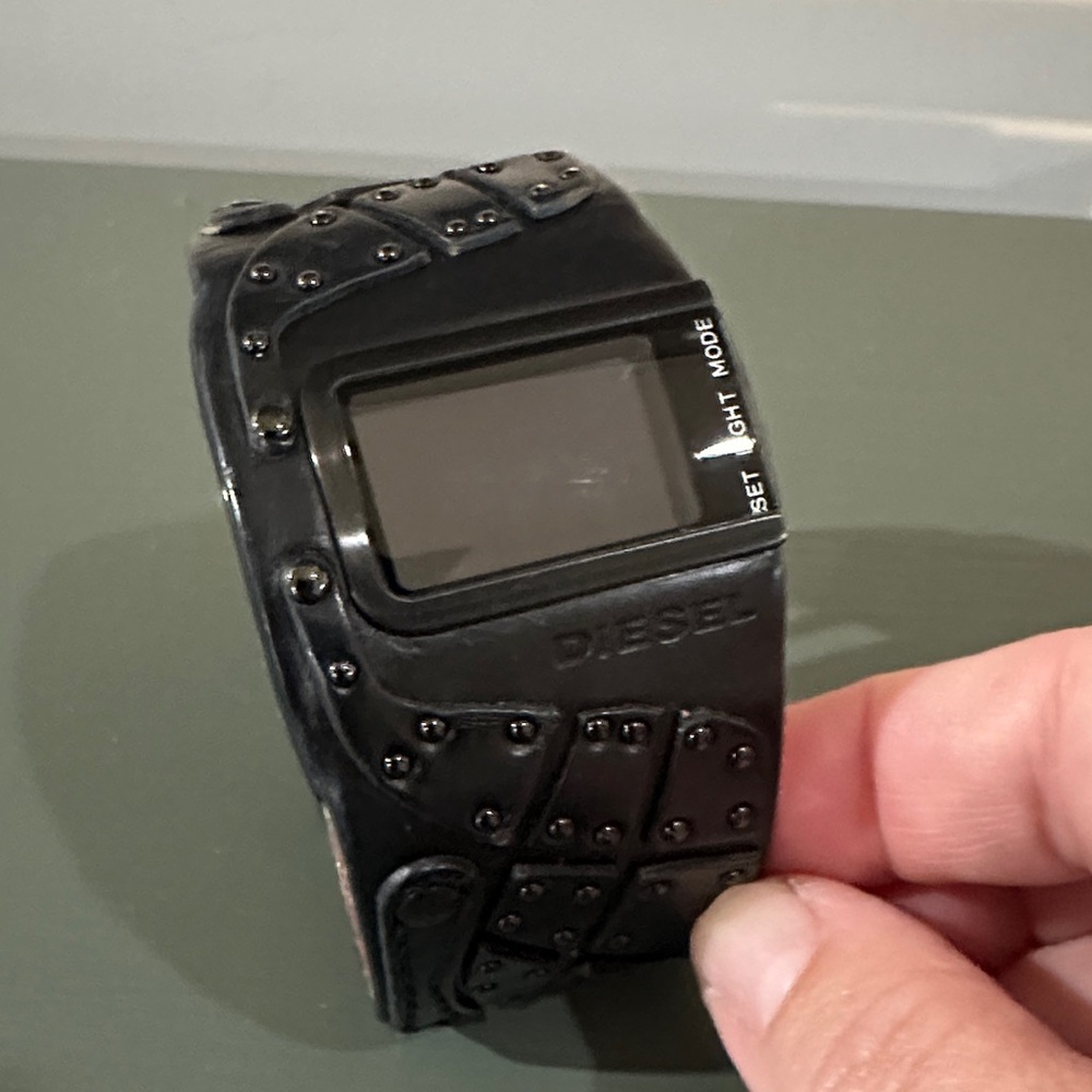 Diesel Black Studded leather digital watch
